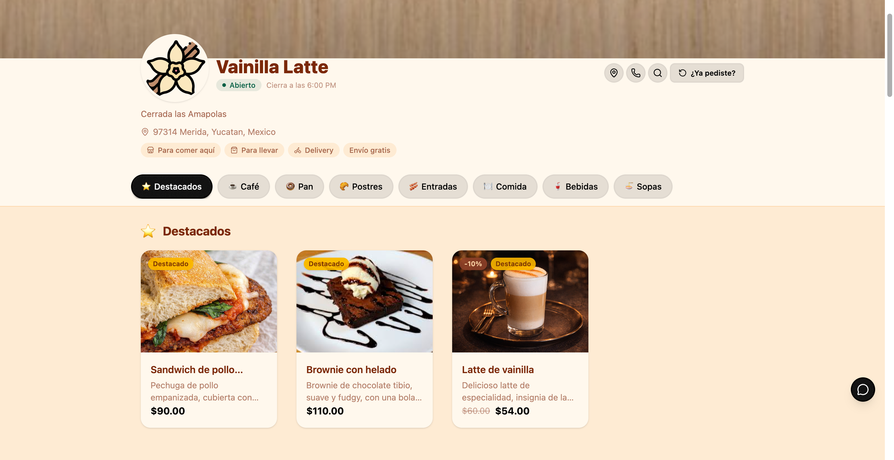 Menú digital con catálogo de productos y código QR